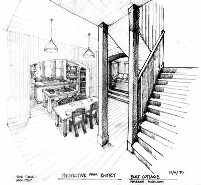 Interior perspective of Burt Cottage