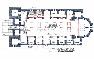 Annotated plan of Church of St. Paul the Apostle