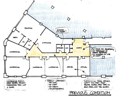Annotated plan of Share Printing Offices, before renovation